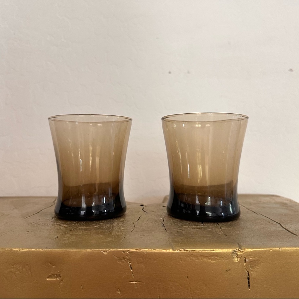 Set of 2- Vintage Smoky Brown Tumbler Drinking Glasses